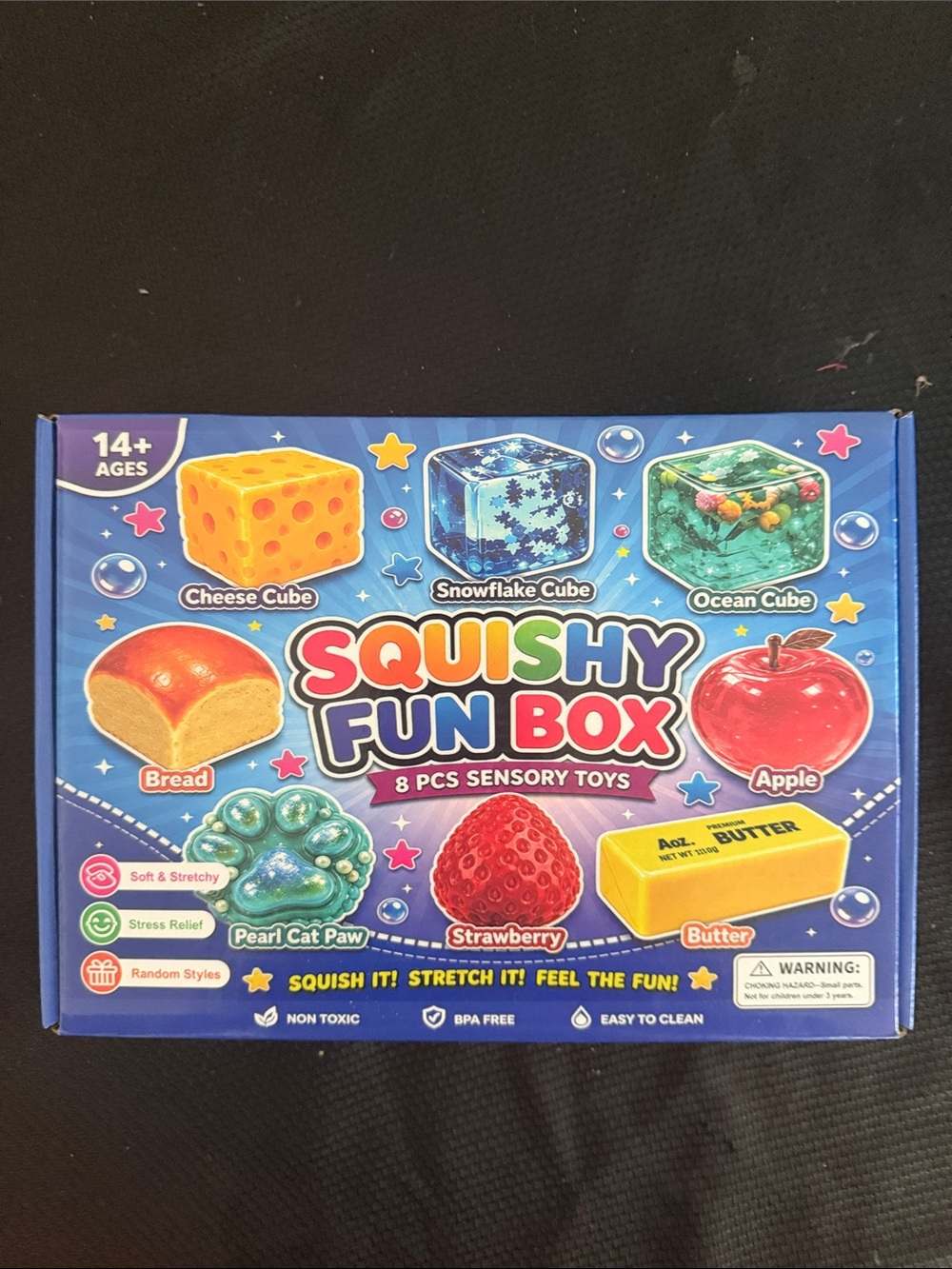Pinch Family Squishy Fun Box - 8 viral squishies 🧈🍓🧊🧊🐾🍎🍞🧀